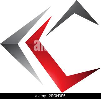 Grey Red and Black Glossy Letter C Icon with Pointy Tips on a White Background Stock Vector