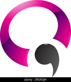 Magenta and Black Glossy Comma Shaped Letter Q Icon on a White Background Stock Vector