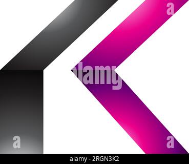 Magenta and Black Glossy Folded Letter K Icon on a White Background Stock Vector