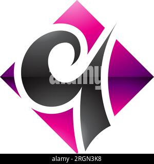 Magenta and Black Glossy Diamond Shaped Letter Q Icon on a White Background Stock Vector