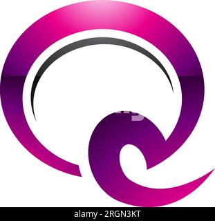 Magenta and Black Glossy Hook Shaped Letter Q Icon on a White Background Stock Vector