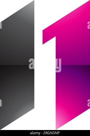 Magenta and Black Glossy Letter N Icon with Parallelograms on a White Background Stock Vector