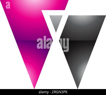 Magenta and Black Glossy Letter W Icon with Triangles on a White Background Stock Vector