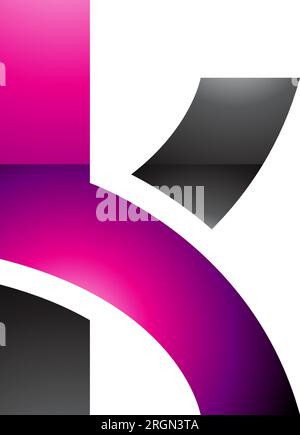 Magenta and Black Glossy Lowercase Letter K Icon with Overlapping Paths on a White Background Stock Vector