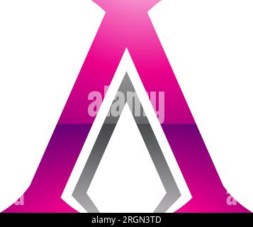 Magenta and Black Glossy Pillar Shaped Letter A Icon on a White Background Stock Vector