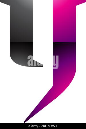 Magenta and Black Glossy Lowercase Letter Y Icon on a White Background Stock Vector