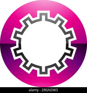 Magenta and Black Glossy Letter O Icon with Castle Wall Pattern on a White Background Stock Vector