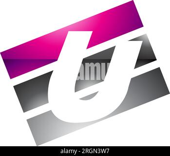 Magenta and Black Glossy Rectangular Shaped Letter U Icon on a White Background Stock Vector