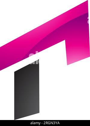 Magenta and Black Glossy Rectangular Letter R Icon on a White Background Stock Vector