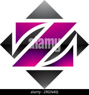 Magenta and Black Glossy Square Diamond Shaped Letter Z Icon on a White Background Stock Vector