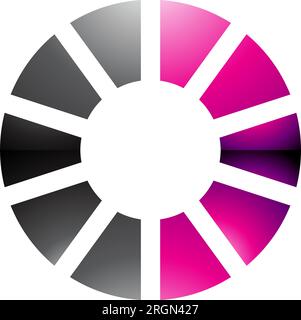 Magenta and Black Glossy Striped Letter O Icon on a White Background Stock Vector