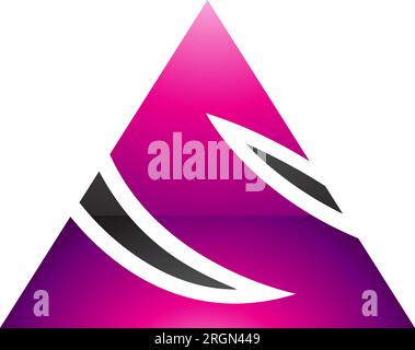 Magenta and Black Glossy Triangle Shaped Letter S Icon on a White Background Stock Vector
