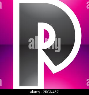 Magenta and Black Glossy Square Letter P Icon on a White Background Stock Vector