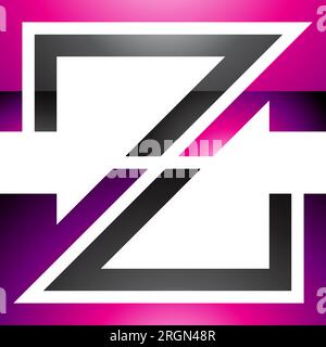 Magenta and Black Glossy Striped Shaped Letter Z Icon on a White Background Stock Vector