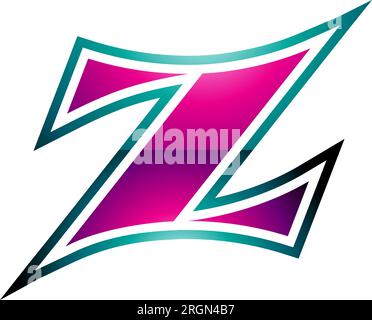 Magenta and Green Glossy Arc Shaped Letter Z Icon on a White Background Stock Vector
