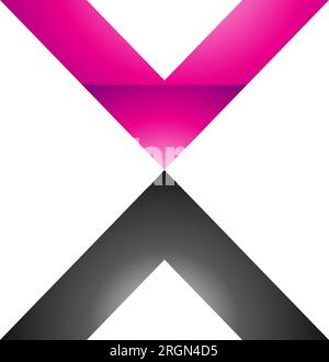 Magenta and Black Glossy V Shaped Letter X Icon on a White Background Stock Vector