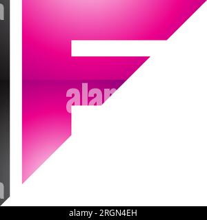 Magenta and Black Triangular Glossy Letter F Icon on a White Background Stock Vector