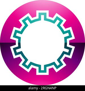 Magenta and Green Glossy Letter O Icon with Castle Wall Pattern on a White Background Stock Vector