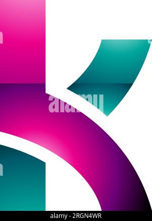 Magenta and Green Glossy Lowercase Letter K Icon with Overlapping Paths on a White Background Stock Vector