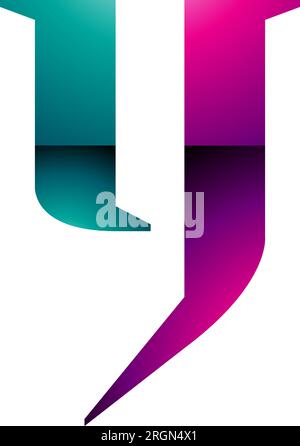 Magenta and Green Glossy Lowercase Letter Y Icon on a White Background Stock Vector