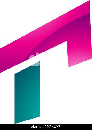 Magenta and Green Glossy Rectangular Letter R Icon on a White Background Stock Vector