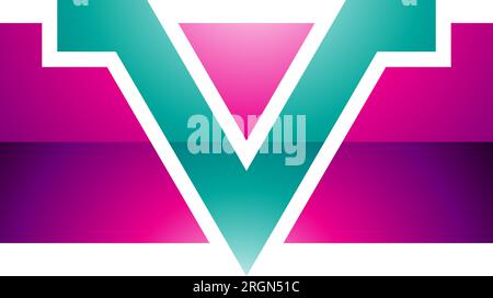 Magenta and Green Glossy Rectangle Shaped Letter V Icon on a White Background Stock Vector