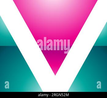 Magenta and Green Glossy Rectangular Shaped Letter V Icon on a White Background Stock Vector