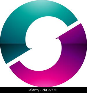Magenta and Green Glossy Letter O Icon with an S Shape in the Middle on a White Background Stock Vector