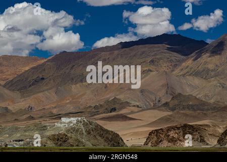 Hanle monastery on top of a hill with mountains and clouds at Ladakh India on 5 august 2023 Stock Photo