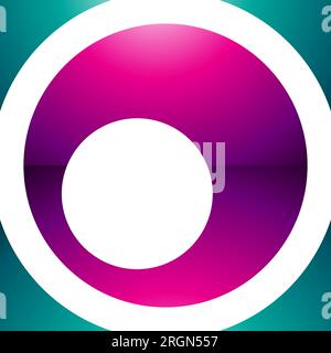 Magenta and Green Glossy Square Letter O Icon on a White Background Stock Vector
