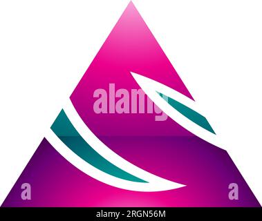 Magenta and Green Glossy Triangle Shaped Letter S Icon on a White Background Stock Vector