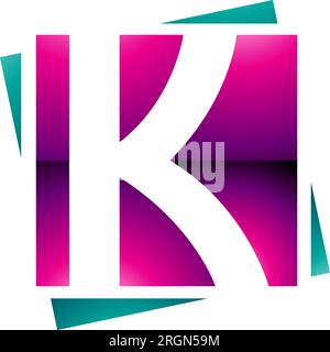 Magenta and Green Glossy Square Letter K Icon on a White Background Stock Vector
