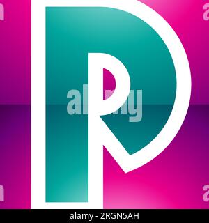 Magenta and Green Glossy Square Letter P Icon on a White Background Stock Vector