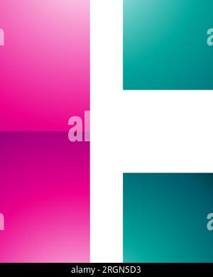 Magenta and Green Rectangular Glossy Letter C Icon on a White Background Stock Vector