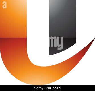 Orange and Black Glossy Bold Curvy Shaped Letter U Icon on a White Background Stock Vector