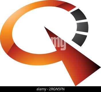 Orange and Black Glossy Clock Shaped Letter Q Icon on a White Background Stock Vector