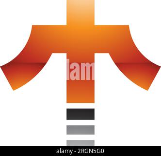 Orange and Black Glossy Cross Shaped Letter T Icon on a White Background Stock Vector