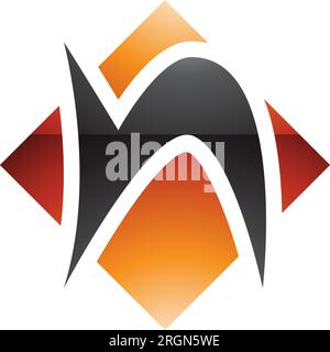 Orange and Black Glossy Letter N Icon with a Square Diamond Shape on a White Background Stock Vector
