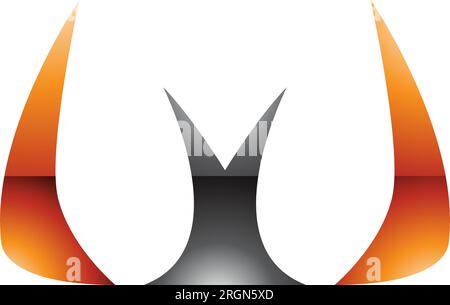 Orange and Black Glossy Horn Shaped Letter W Icon on a White Background Stock Vector