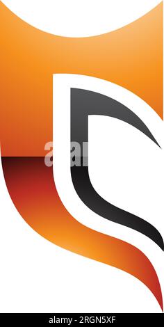 Orange and Black Glossy Half Shield Shaped Letter C Icon on a White Background Stock Vector