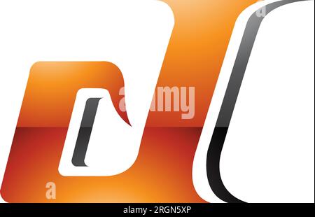 Orange and Black Glossy Lowercase Italic Letter D Icon on a White Background Stock Vector