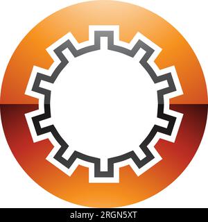 Orange and Black Glossy Letter O Icon with Castle Wall Pattern on a White Background Stock Vector