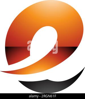 Orange and Black Glossy Lowercase Letter E Icon with Soft Spiky Curves on a White Background Stock Vector