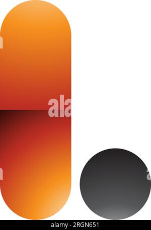 Orange and Black Glossy Rounded Letter L Icon on a White Background Stock Vector