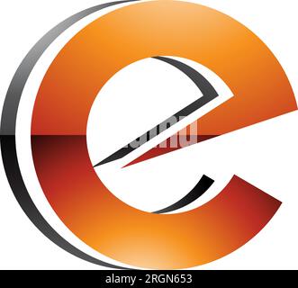 Orange and Black Glossy Round Layered Lowercase Letter E Icon on a White Background Stock Vector