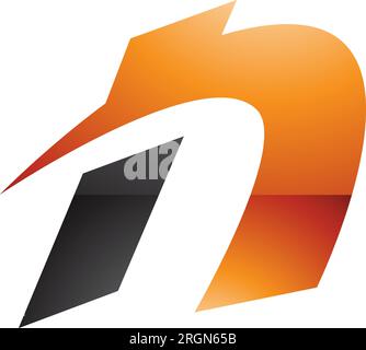 Orange and Black Glossy Spiky Italic Letter N Icon on a White Background Stock Vector