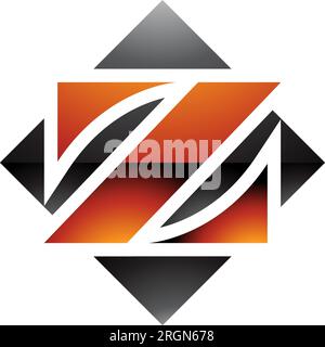 Orange and Black Glossy Square Diamond Shaped Letter Z Icon on a White Background Stock Vector