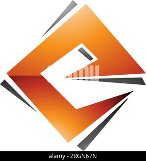 Orange and Black Glossy Square Diamond Letter E Icon on a White Background Stock Vector
