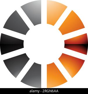 Orange and Black Glossy Striped Letter O Icon on a White Background Stock Vector