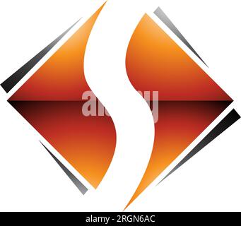 Orange and Black Glossy Square Diamond Shaped Letter S Icon on a White Background Stock Vector
